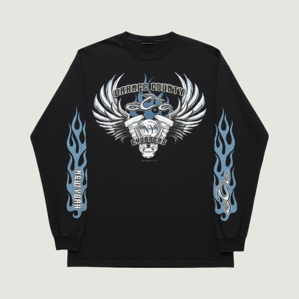 Y2K Orange County Choppers OCC Long Sleeve Shirt Black XL 2005 New York Flame